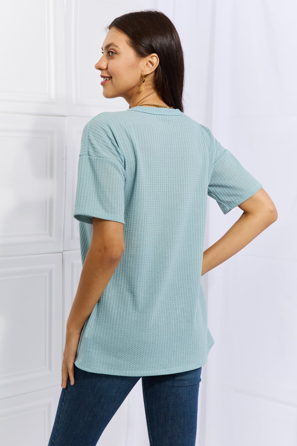 Made For You Waffle Top in Blue