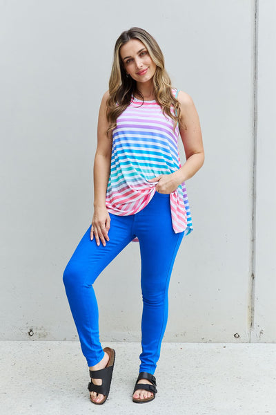 Love Yourself Striped Sleeveless Round Neck Top