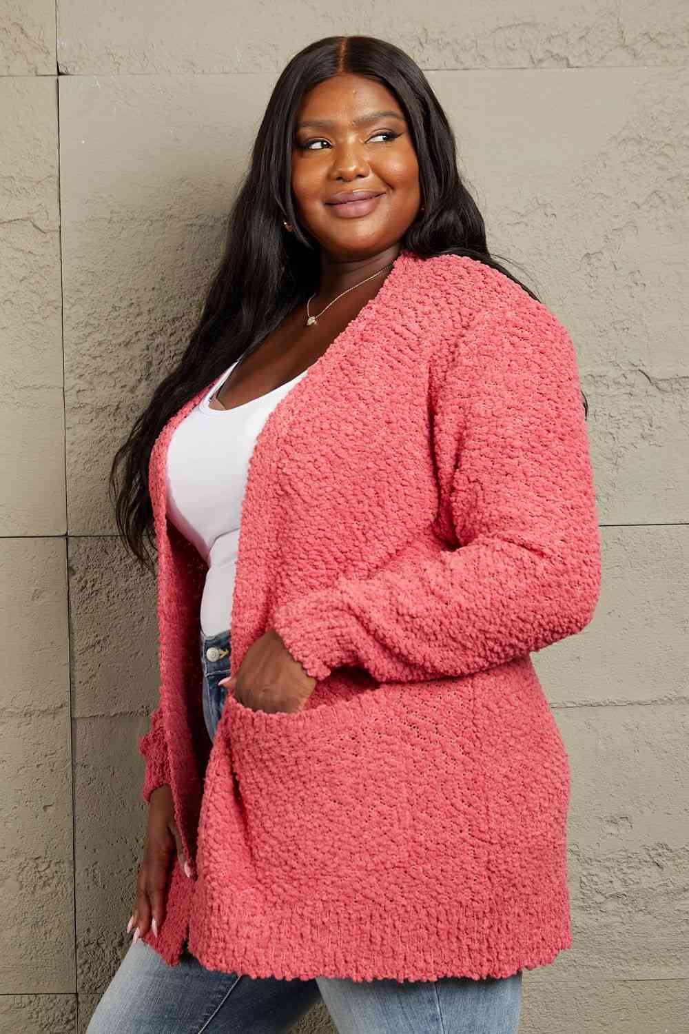 Falling For You Popcorn Cardigan - Coral