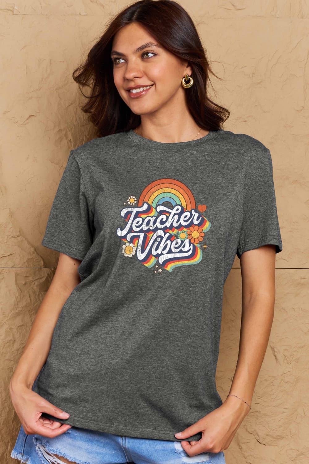 TEACHER VIBES Graphic Cotton T-Shirt