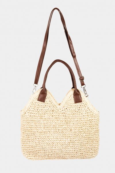 Straw Braided Vegan Leather Strap Shoulder Bag