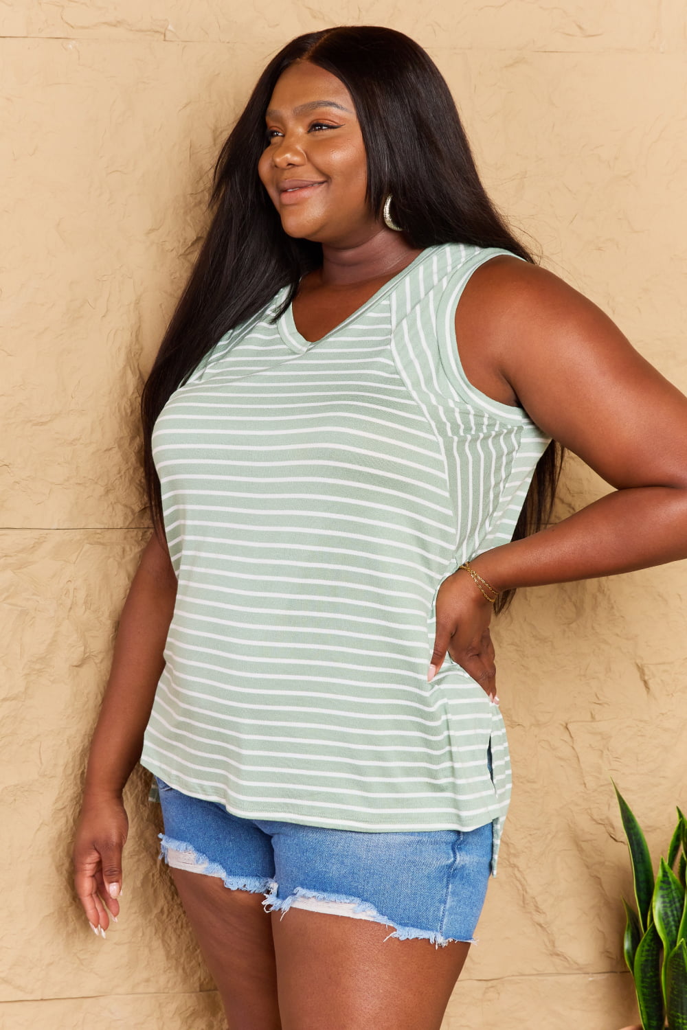 Talk To Me V-Neck Top in Sage