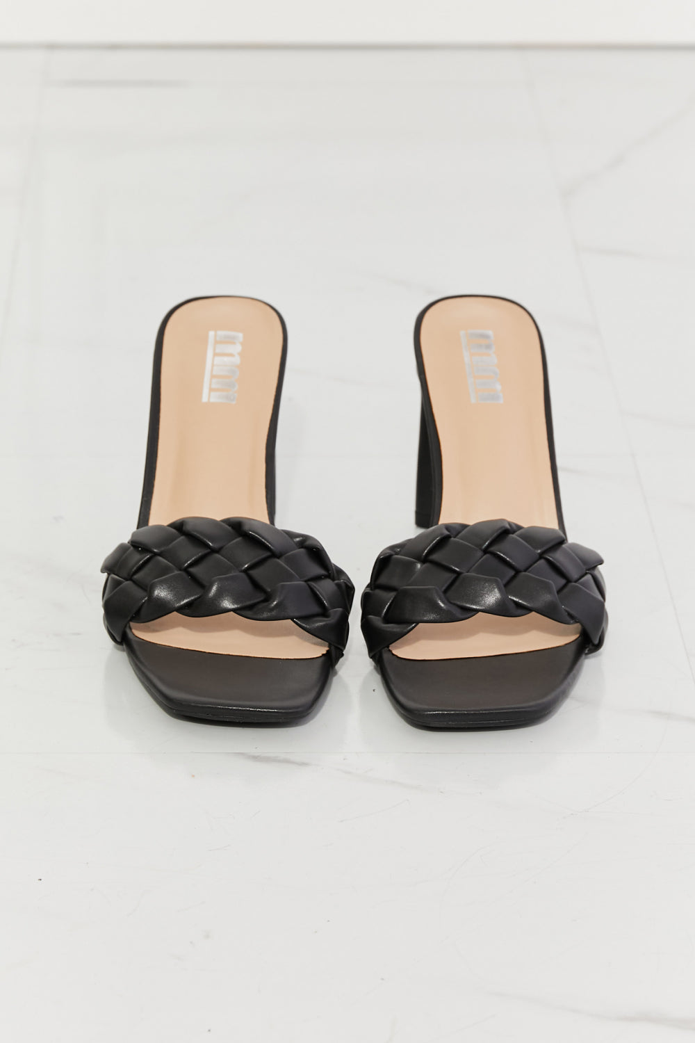 Top of the World Braided Block Heel Sandals in Black - Copper + Rose