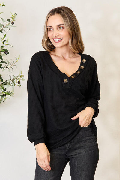 Mia Buttoned Long Sleeve Blouse - Black