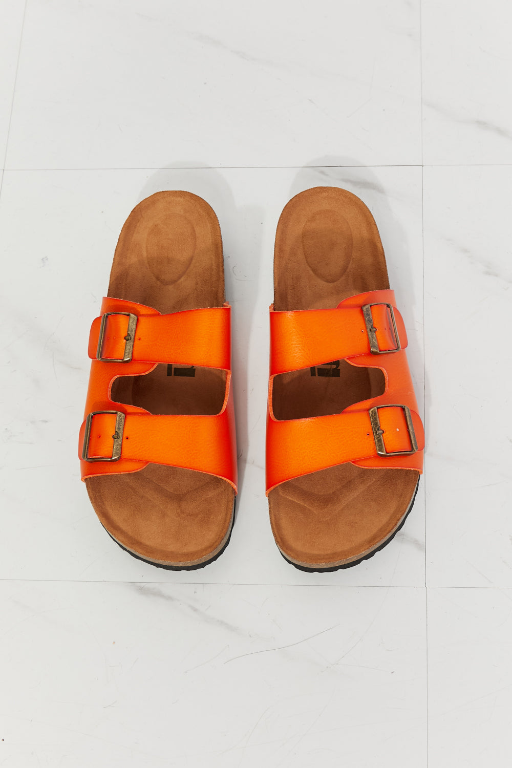 Feeling Alive Double Banded Slide Sandals in Orange - Copper + Rose