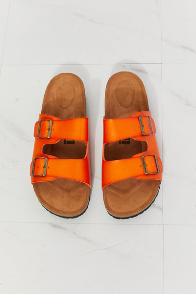 Feeling Alive Double Banded Slide Sandals in Orange - Copper + Rose