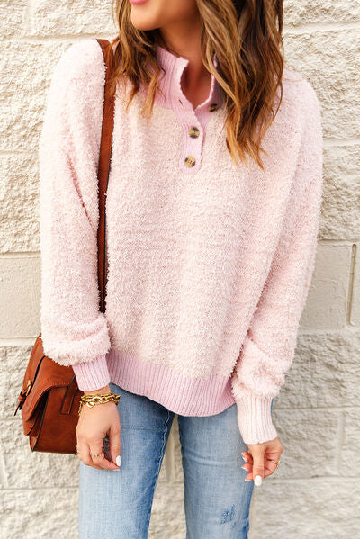 Pink Clouds Quarter Button Sweater