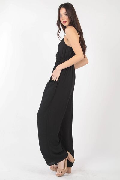 Pintuck Detail Woven Sleeveless Jumpsuit