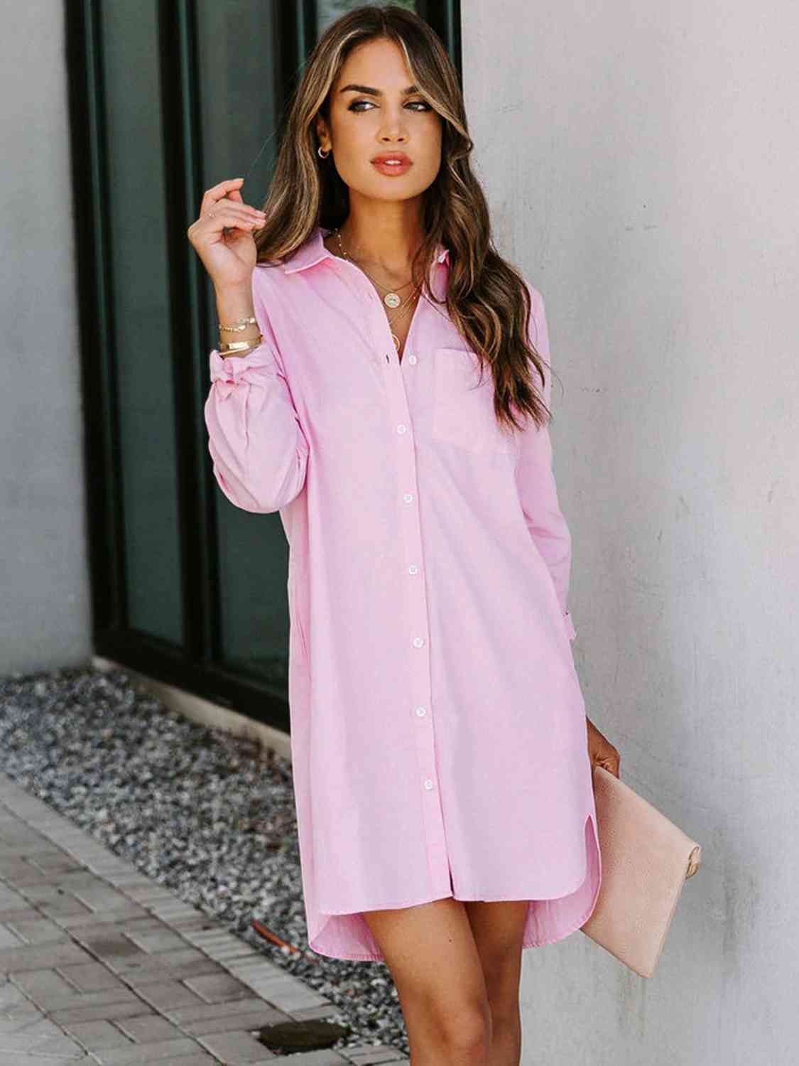 To the 9's Long Sleeve Shirt Dress