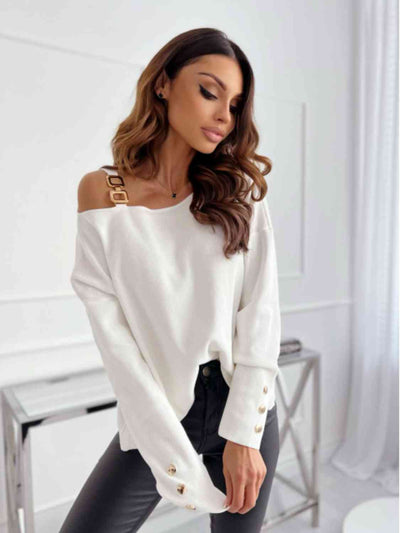 Asymmetrical Neck Buttoned Top