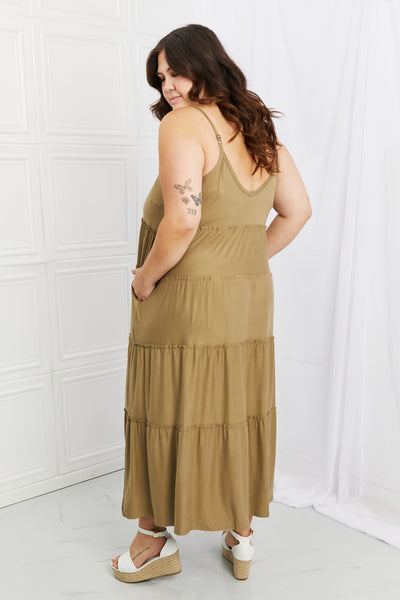 Full Twirl Tiered Dress with Pockets in Khaki - Copper + Rose