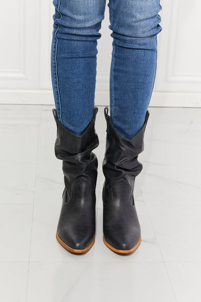 Better in Texas Scrunch Cowboy Boots in Navy - Copper + Rose