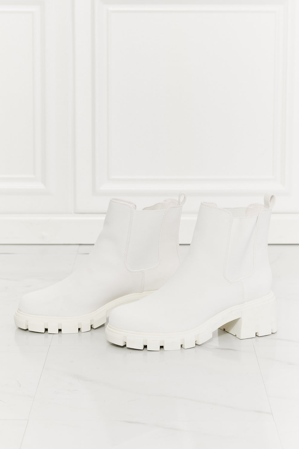 Work For It Matte Lug Sole Chelsea Boots in White - Copper + Rose