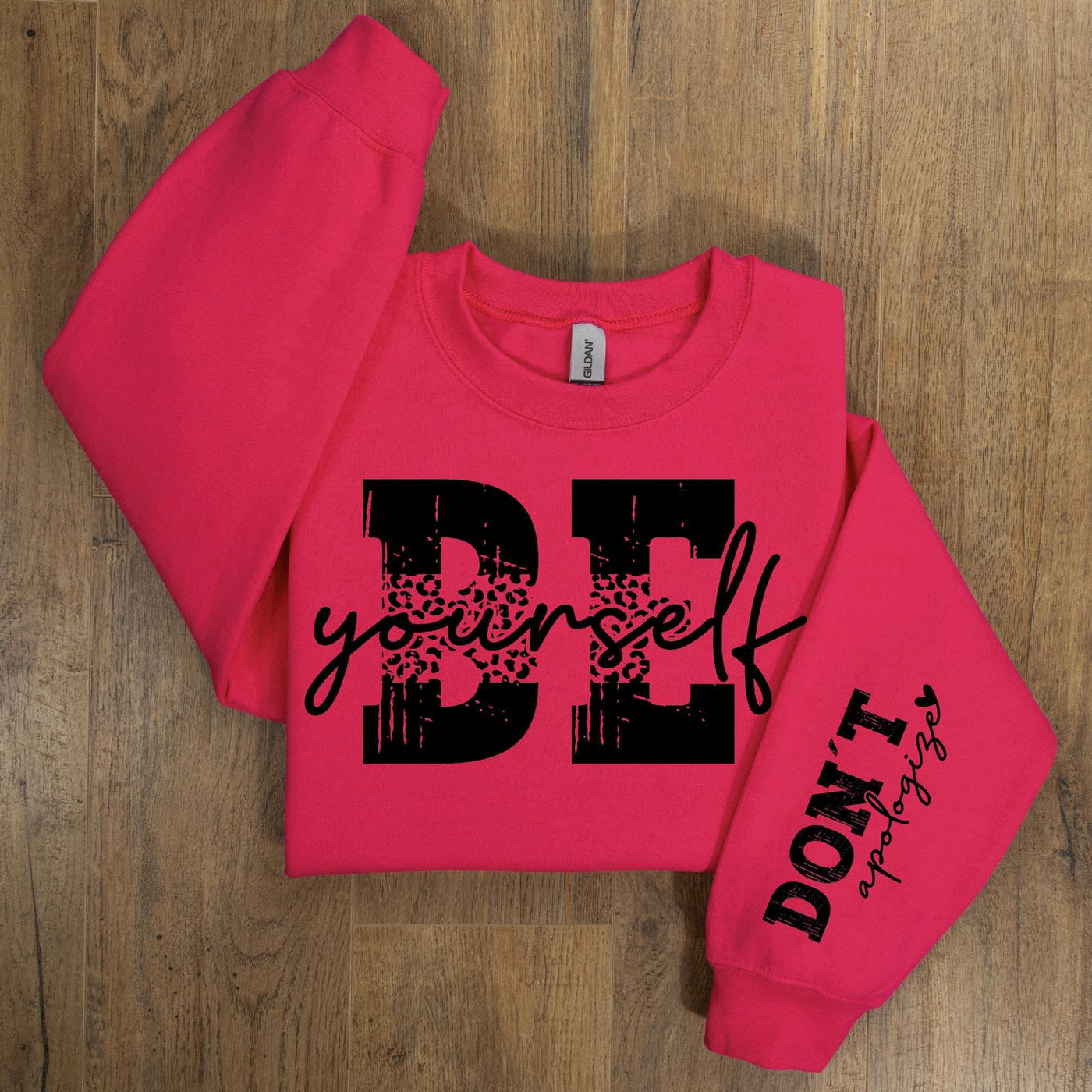 Be Yourself Leopard Print w/Sleeve Accent Sweatshirt