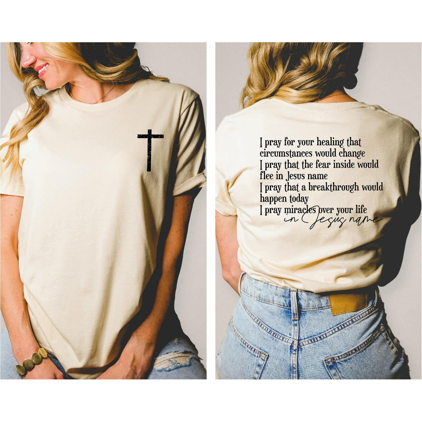 In Jesus Name With Pocket Accent Graphic Tee