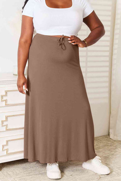 Soft Rayon Drawstring Waist Maxi Skirt Rayon