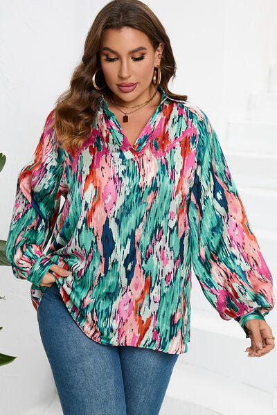 Strokes of Color Johnny Collar Blouse - Plus