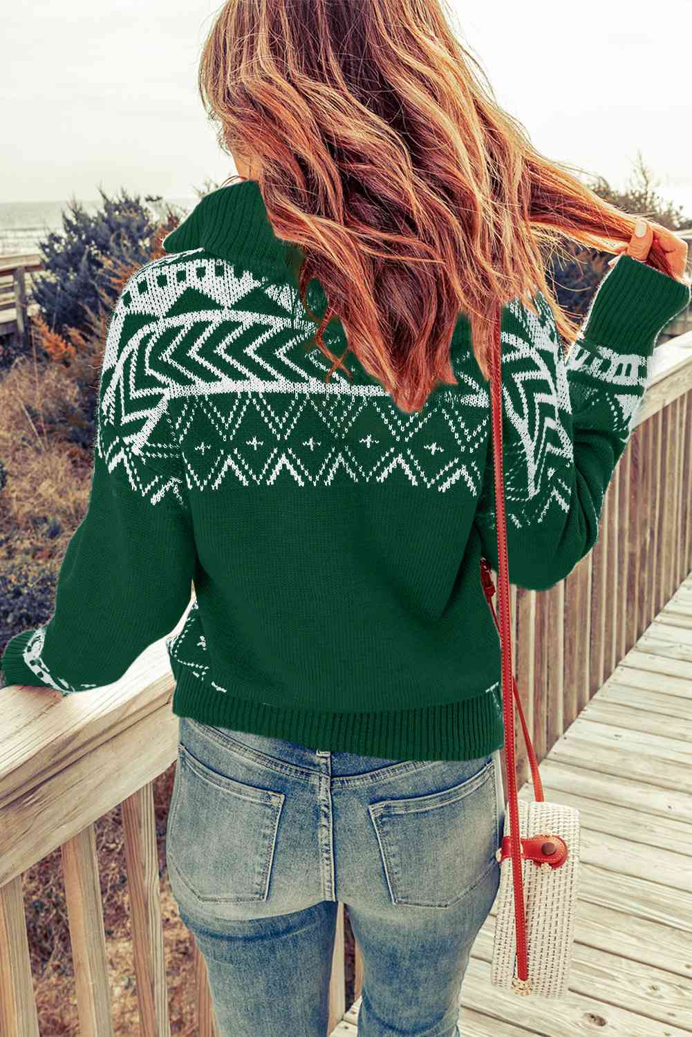 Geometric Lover Zip-Up Mock Neck Sweater