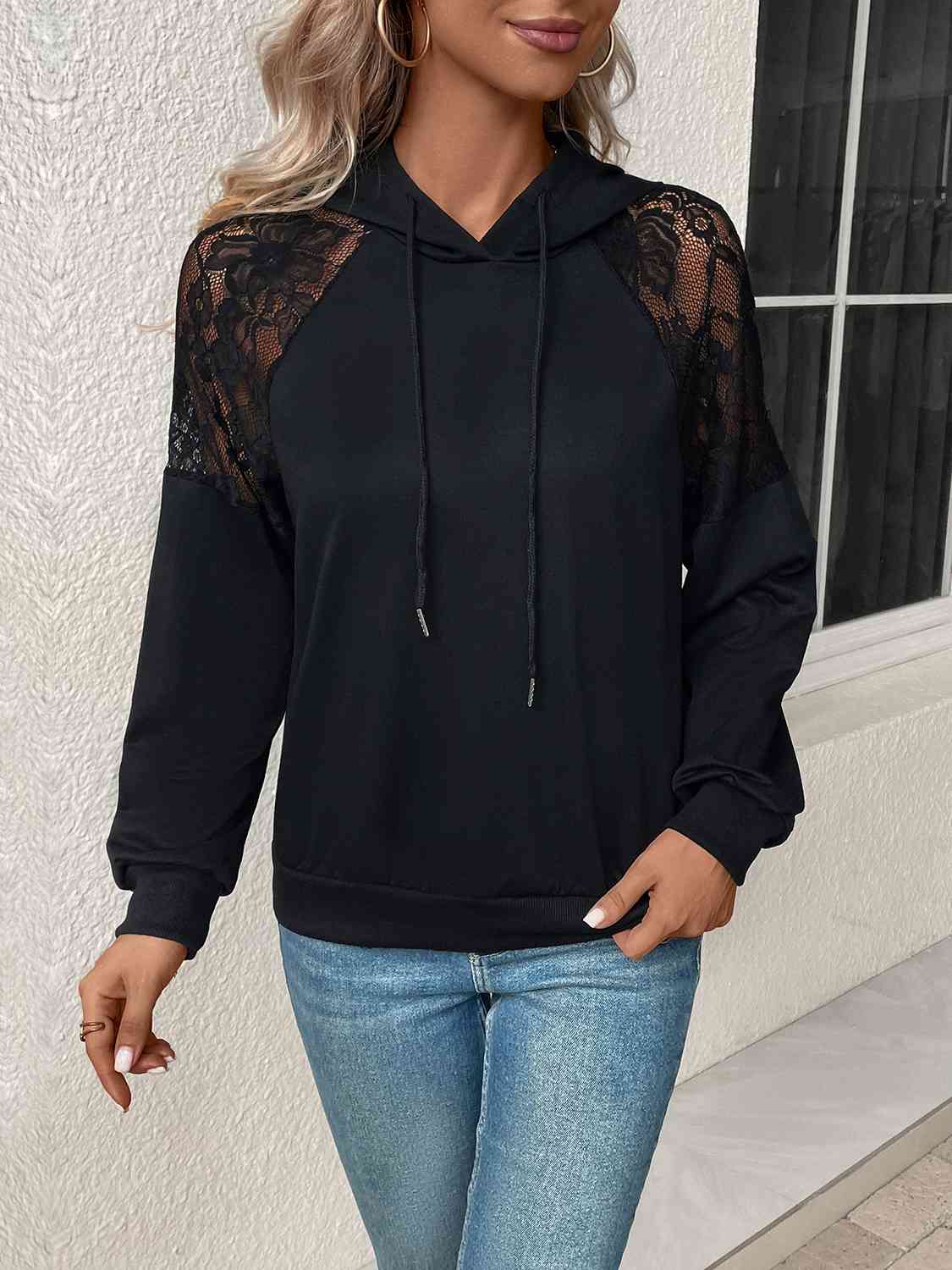 Forever Lace Raglan Drawstring Hoodie