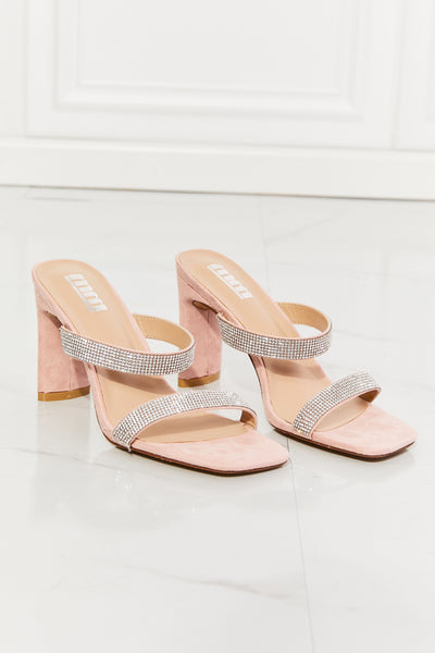 Leave A Little Sparkle Rhinestone Block Heel Sandal in Pink - Copper + Rose