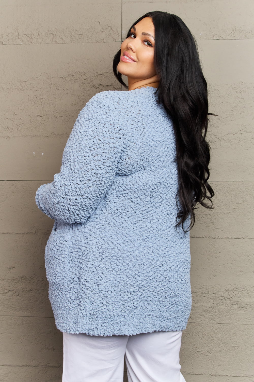 Falling For You Popcorn Cardigan - Pale Blue