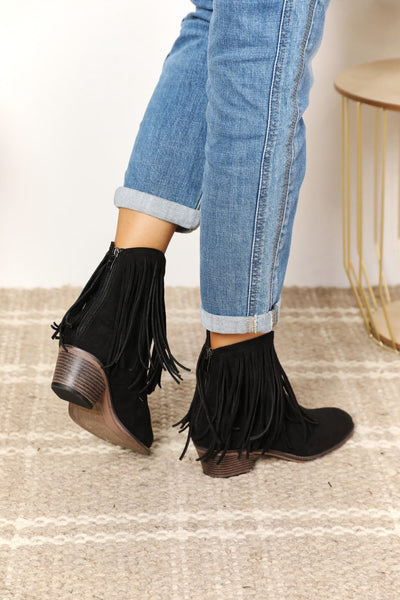 Fringe Cowboy Western Ankle Boots in Black