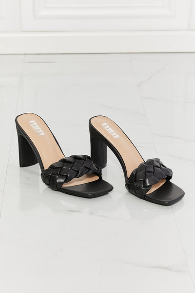 Top of the World Braided Block Heel Sandals in Black - Copper + Rose