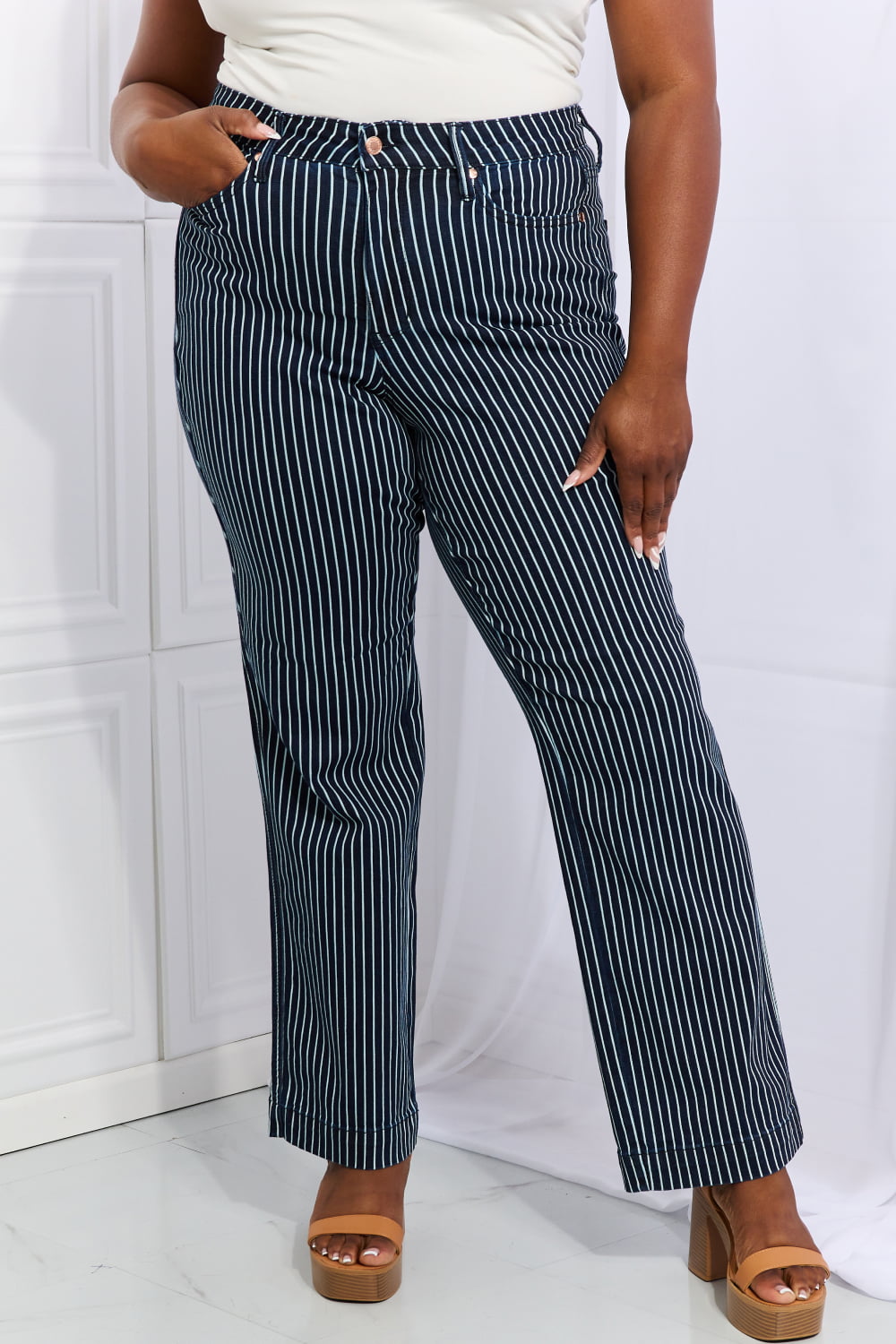 Judy Blue Cassidy Striped Straight Jeans