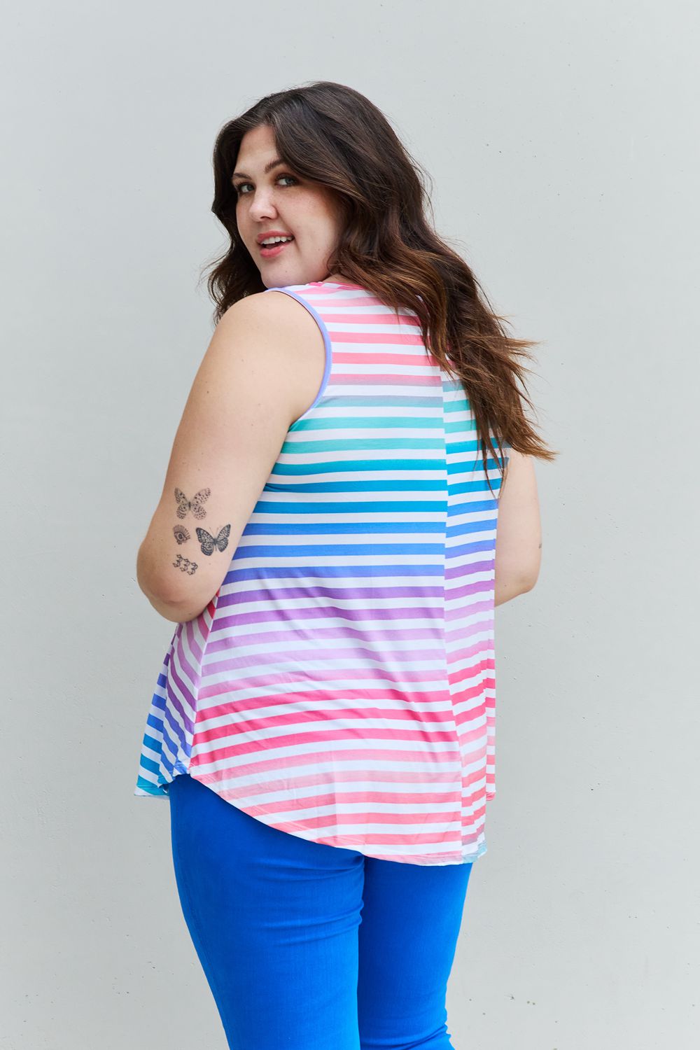 Love Yourself Striped Sleeveless Round Neck Top