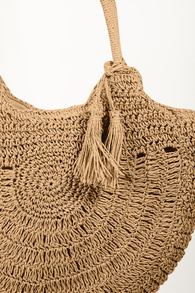 Straw Braided Tote Bag with Tassels