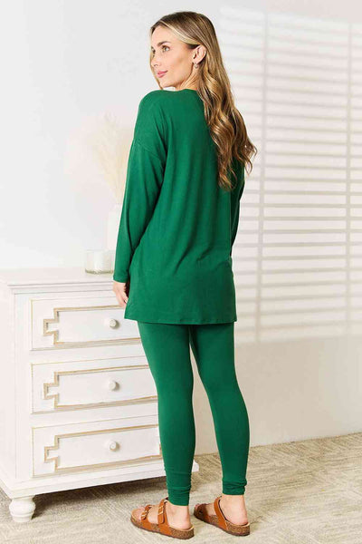 Lazy Days Top and Leggings Set in Dark Green