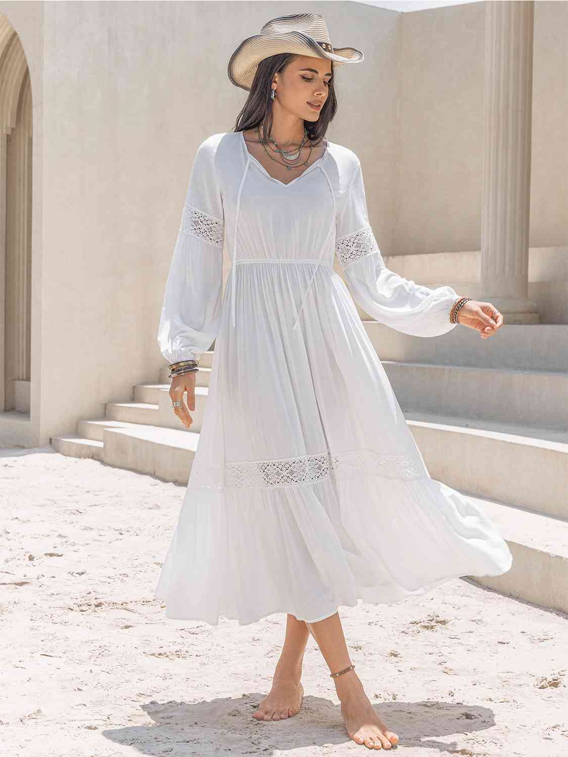 Rugged Spirit Tie Neck Midi Dress