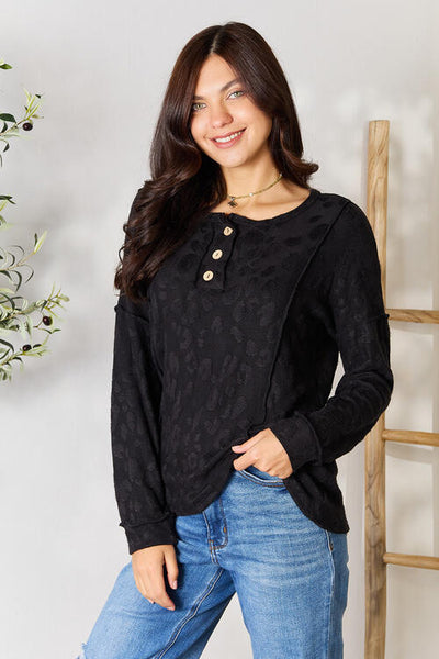 Top Notch Textured Exposed Seam Blouse