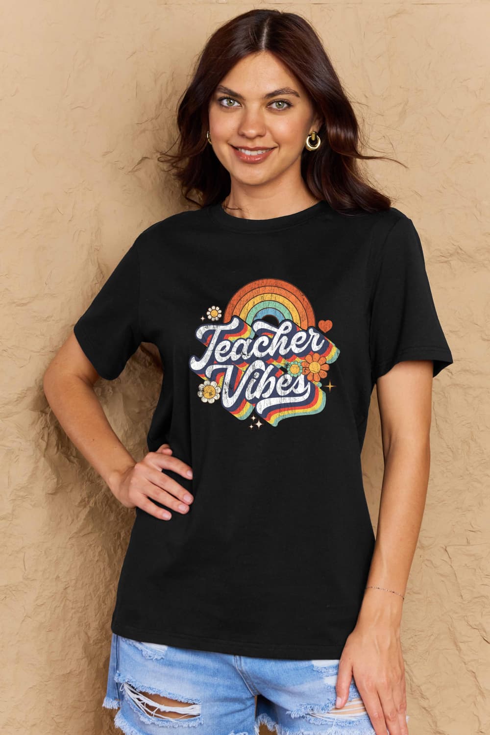 TEACHER VIBES Graphic Cotton T-Shirt