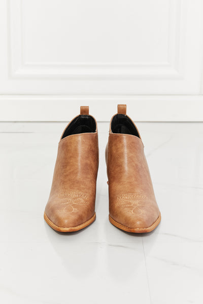 Trust Yourself Embroidered Crossover Cowboy Bootie in Caramel - Copper + Rose