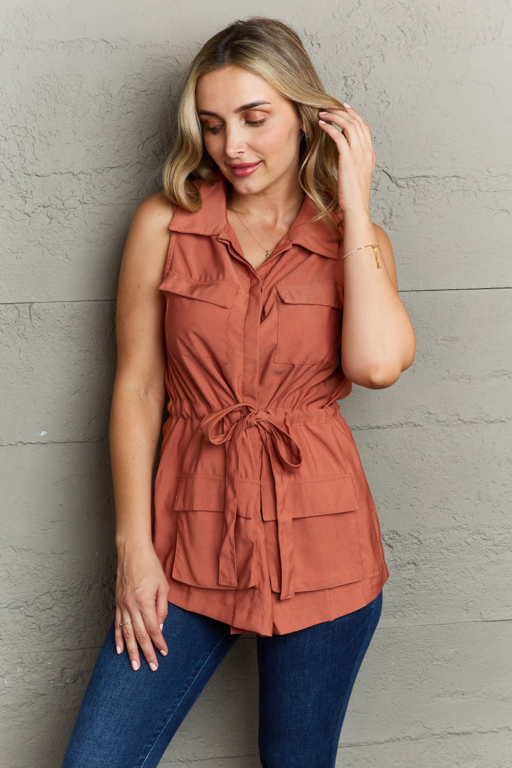 Follow The Light Sleeveless Top in Brick Red