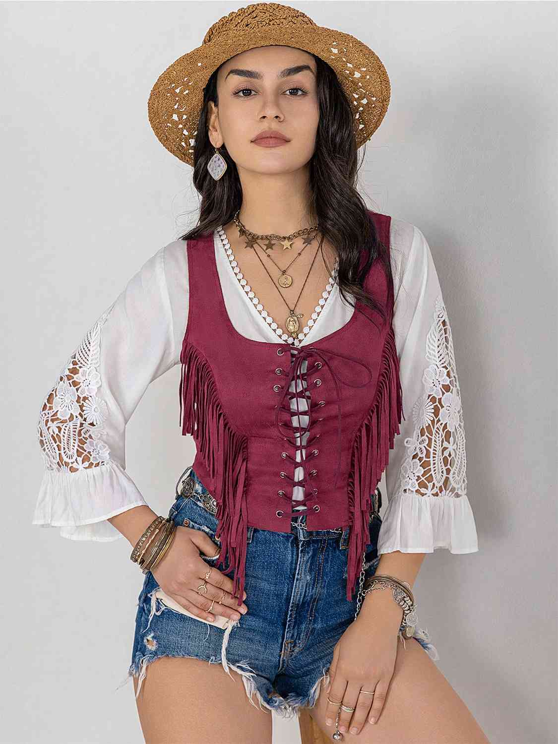 Desert Defender Fringe Lace-Up Vest