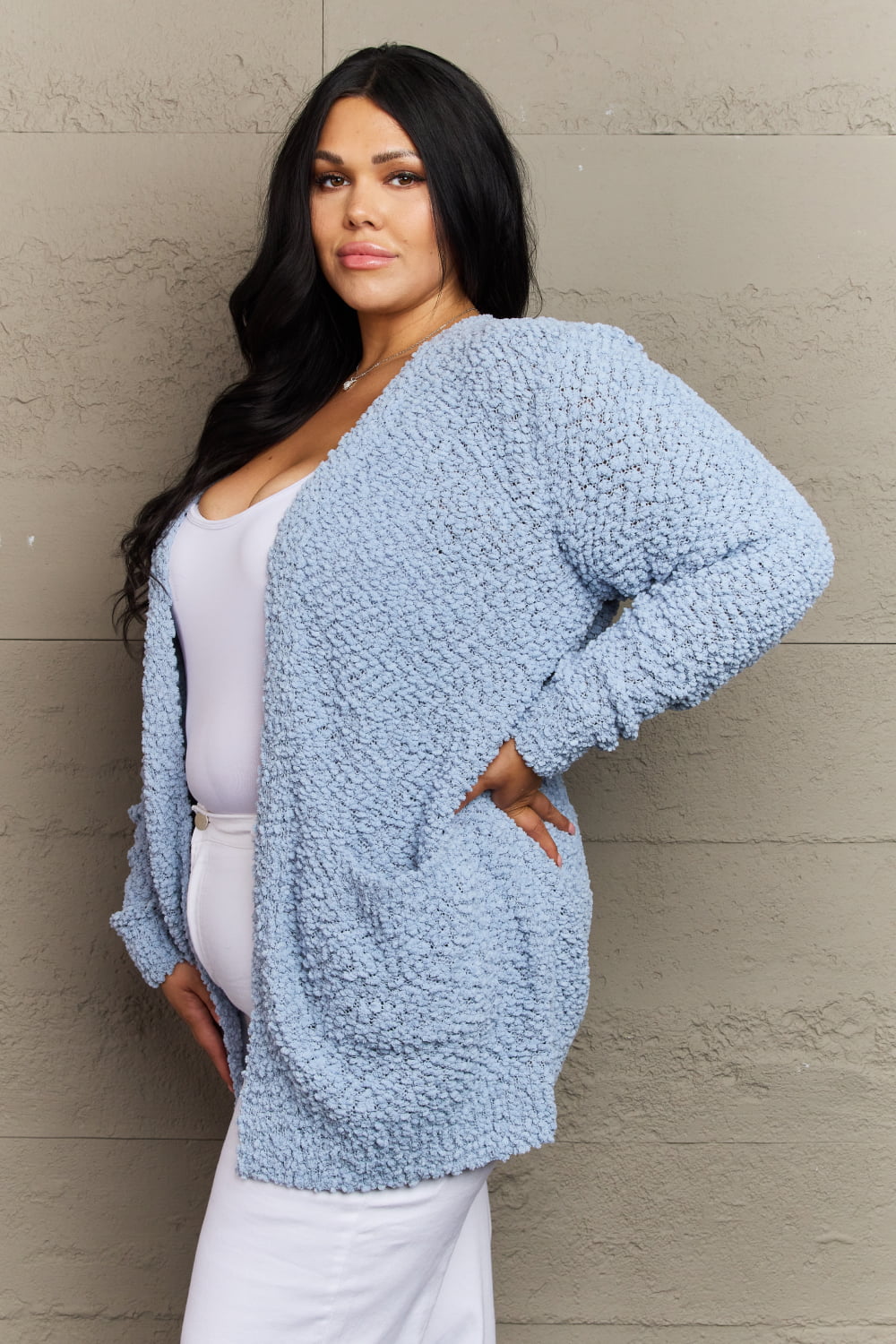 Falling For You Popcorn Cardigan - Pale Blue