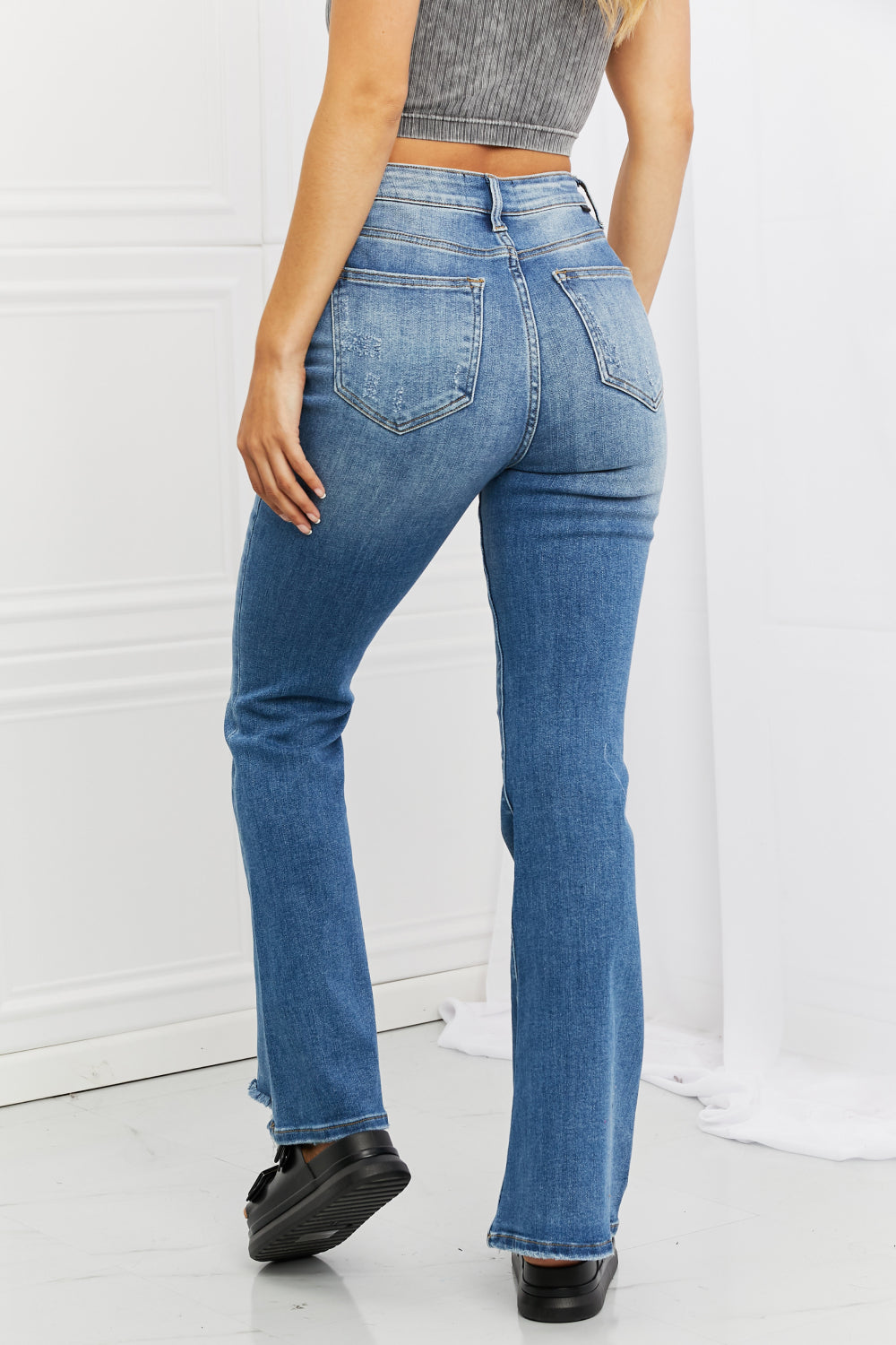 RISEN Iris High Waisted Flare Jeans - Copper + Rose