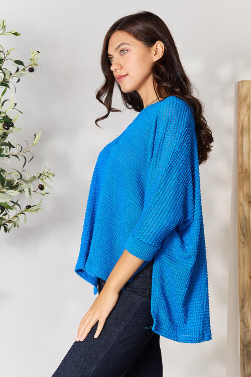 For The One High-Low Slit Knit Top - Blue