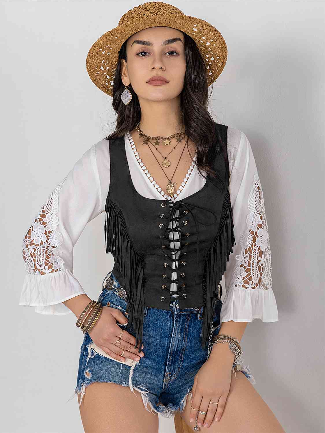 Desert Defender Fringe Lace-Up Vest