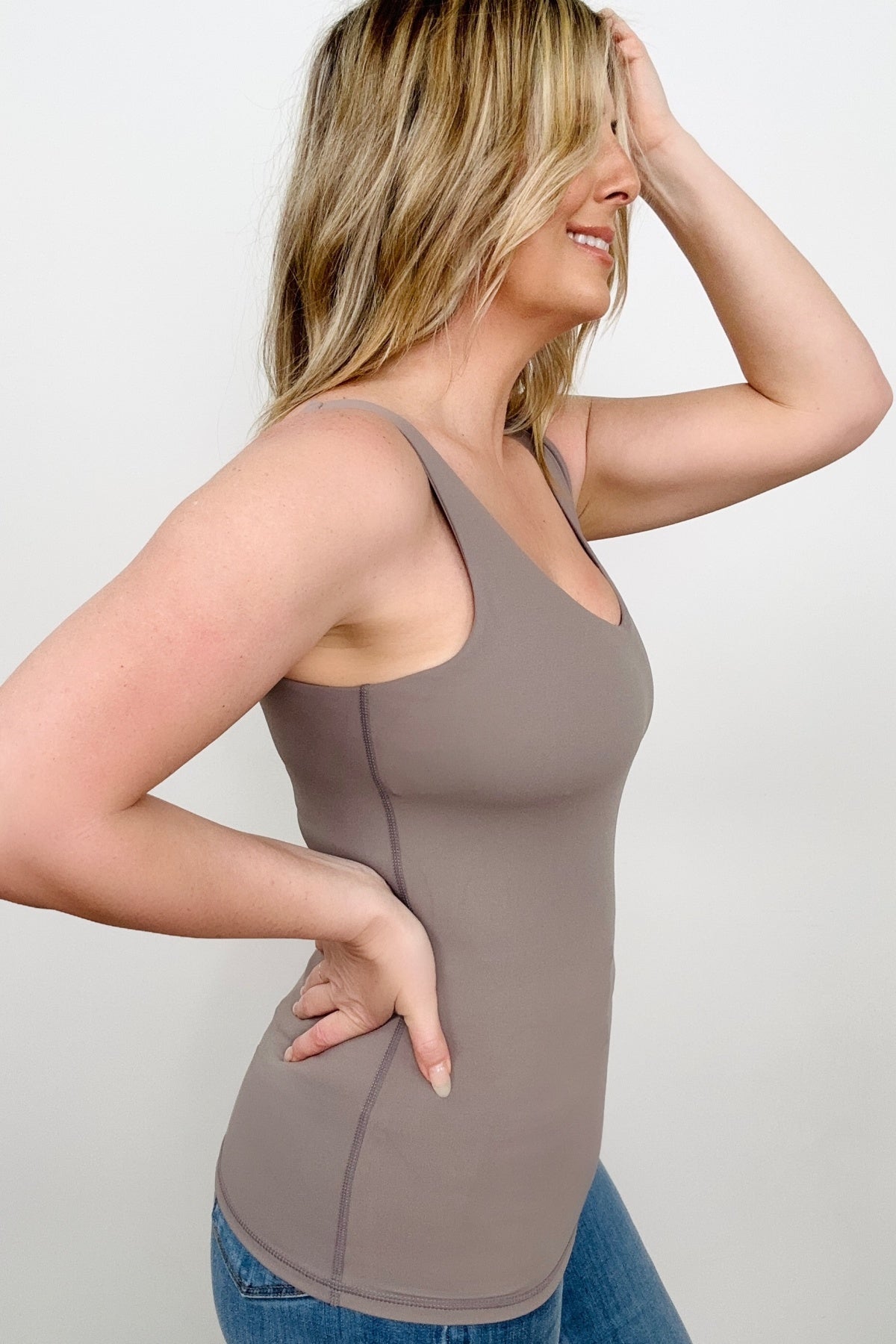 11 Colors - FawnFit Long Length Lift Tank 2.0 with Built-in Bra - Copper + Rose