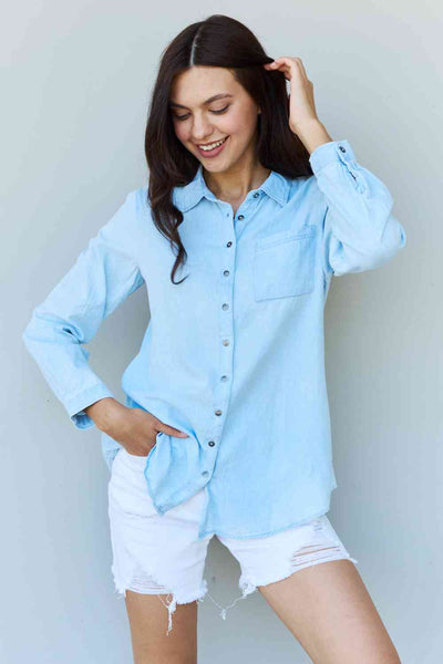 Blue Jean Baby Chambray Button Down Top in Light Blue