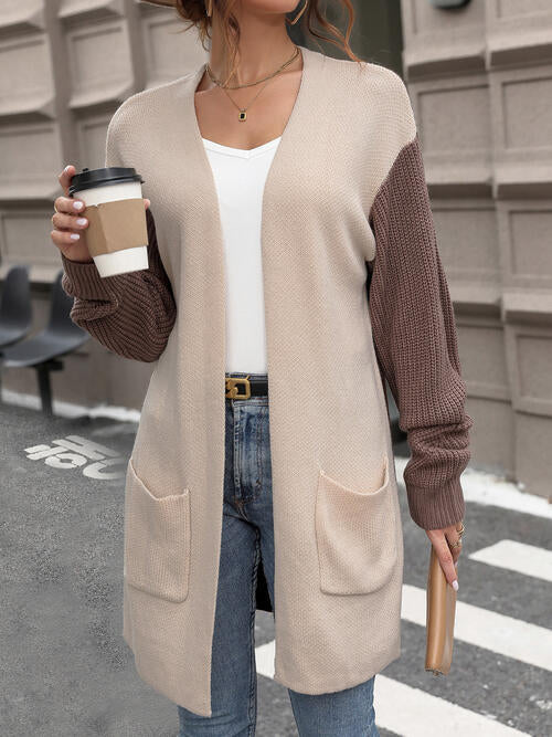 Neutral Love Contrast Open Front Cardigan