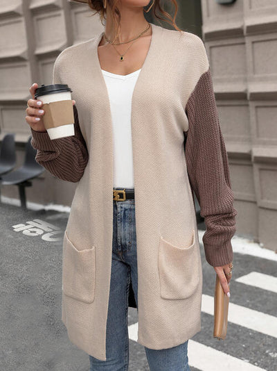 Neutral Love Contrast Open Front Cardigan