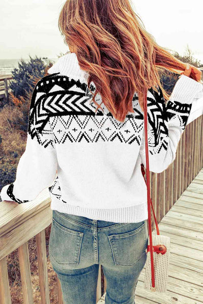 Geometric Lover Zip-Up Mock Neck Sweater