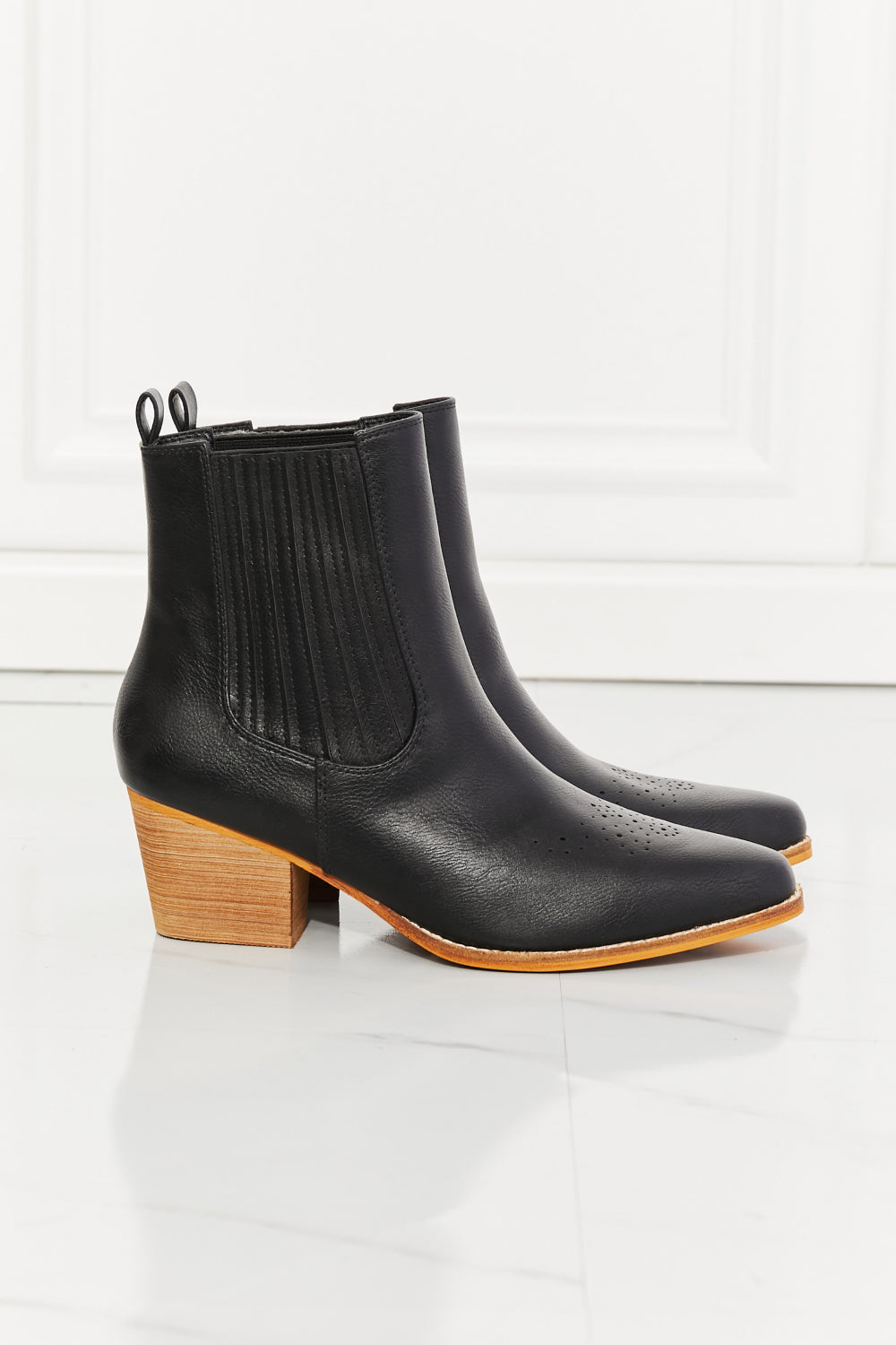 Love the Journey Stacked Heel Chelsea Boot in Black - Copper + Rose