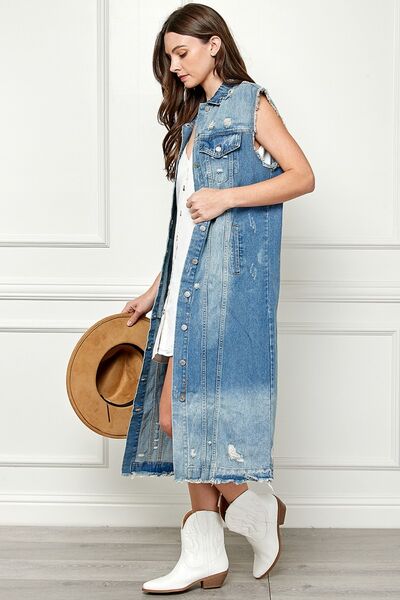 Veveret Laverne Long Denim Jacket Vest