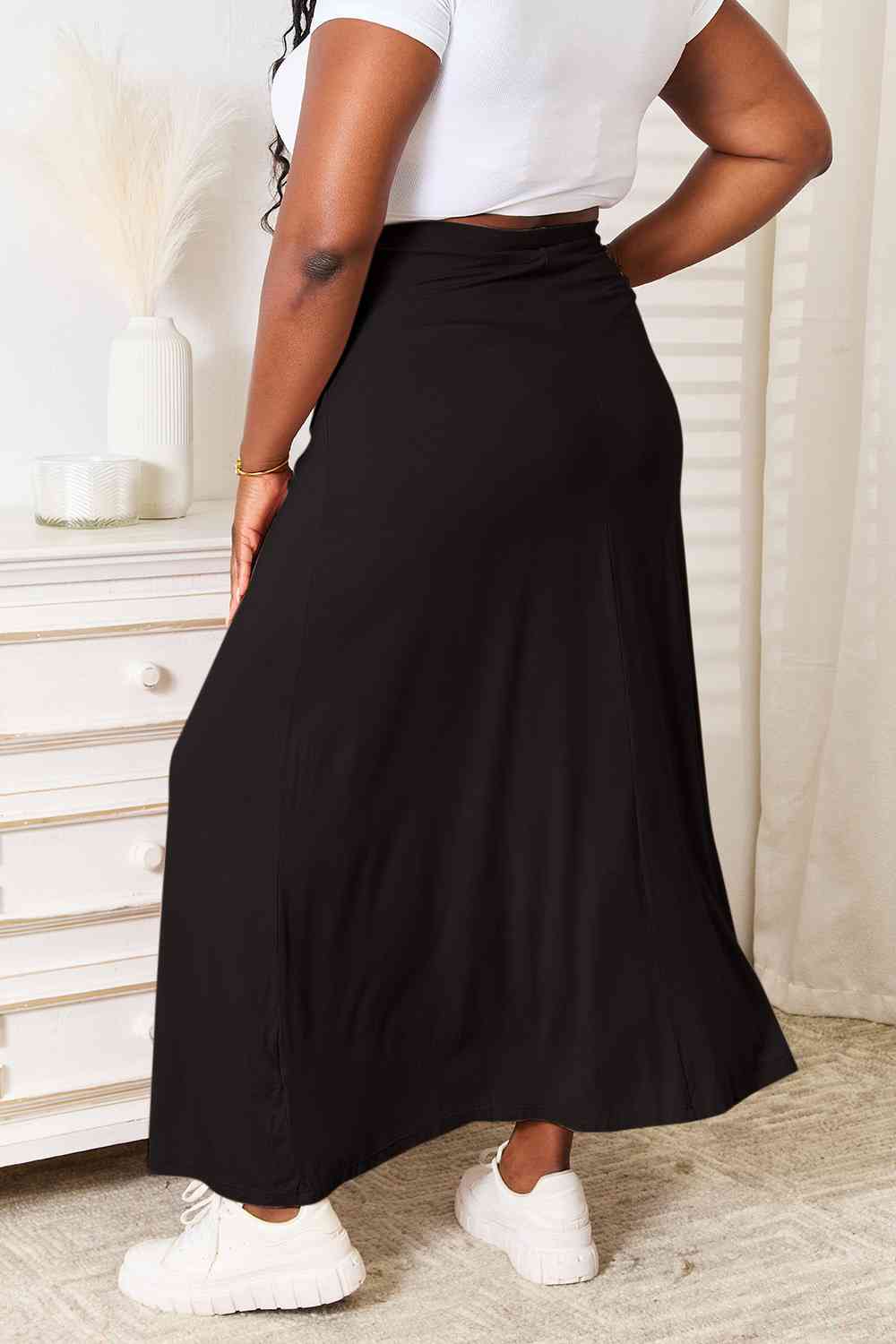 Soft Rayon Drawstring Waist Maxi Skirt Rayon