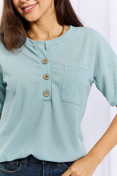 Made For You Waffle Top in Blue